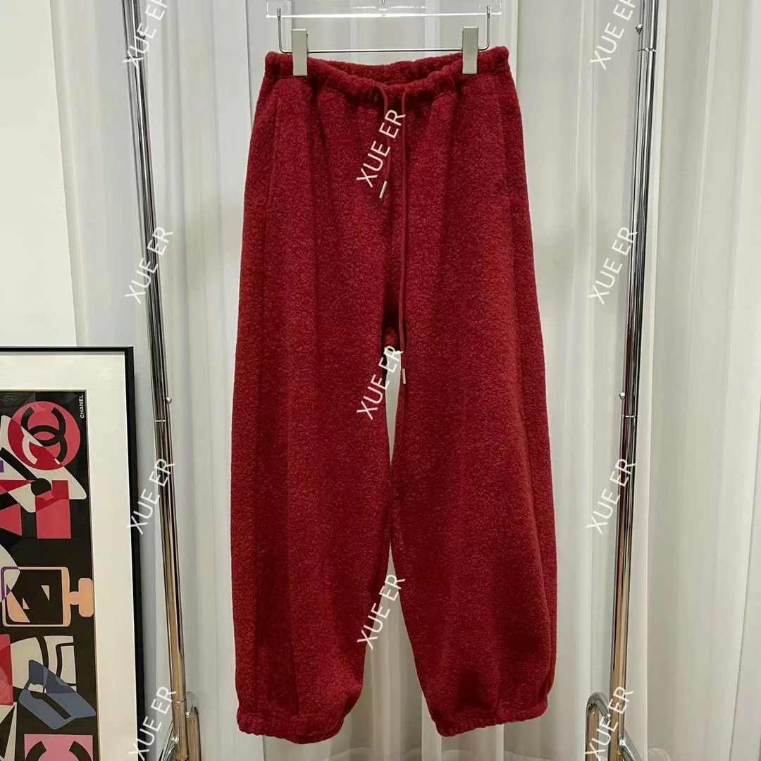 雪儿X669869欧货洋气百搭松紧腰束脚羊羔毛阔腿裤慵懒感懒人裤