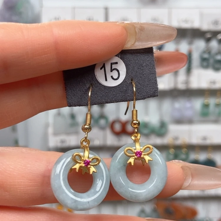 【闪购商品】翡翠耳饰银S925镀金镶嵌耳饰