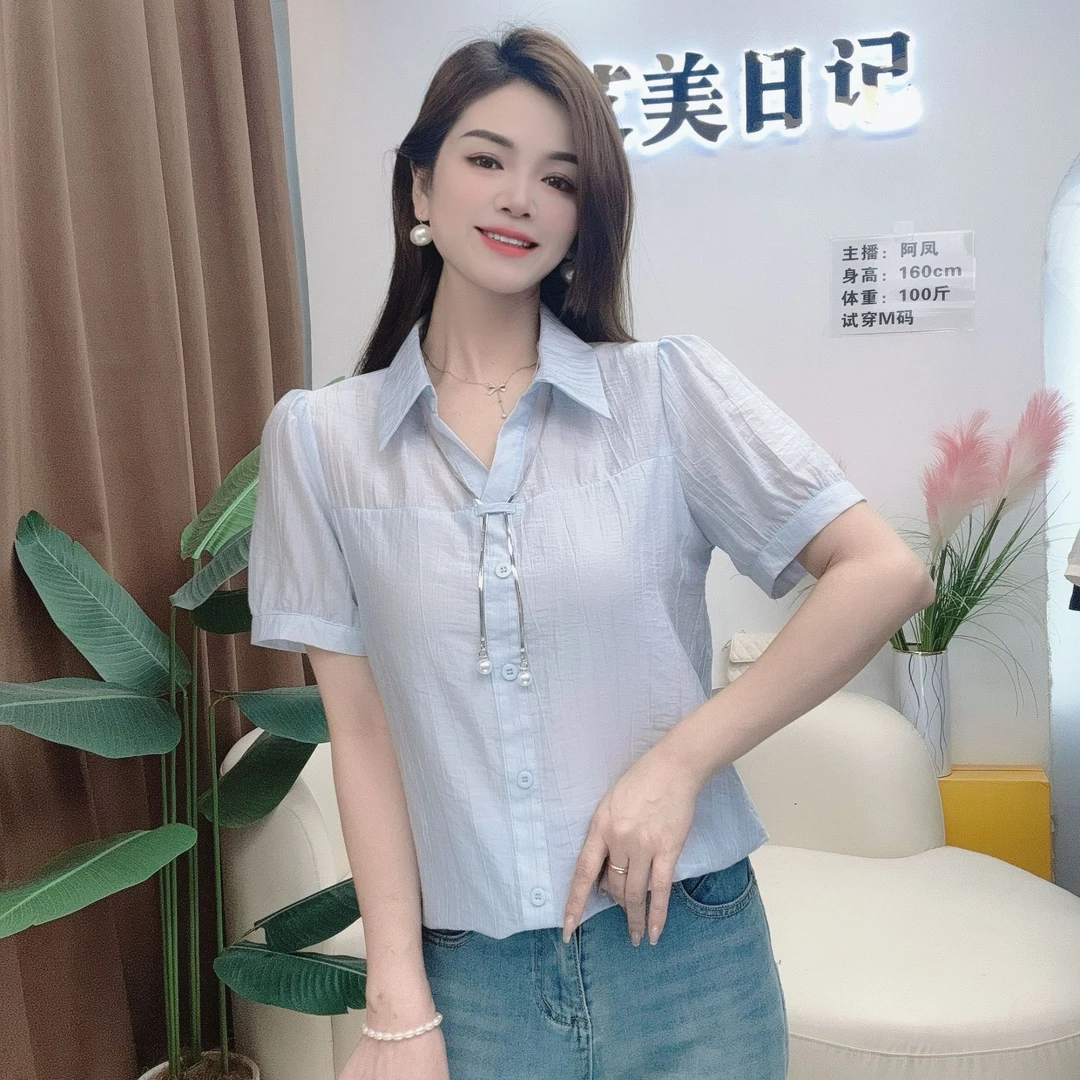 【艾美日记】时尚洋气高级感短袖衬衫2025夏季新款气质百搭套头上衣