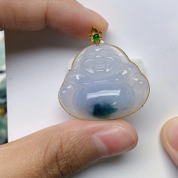 颈饰18K金镶嵌翡翠天然翡翠