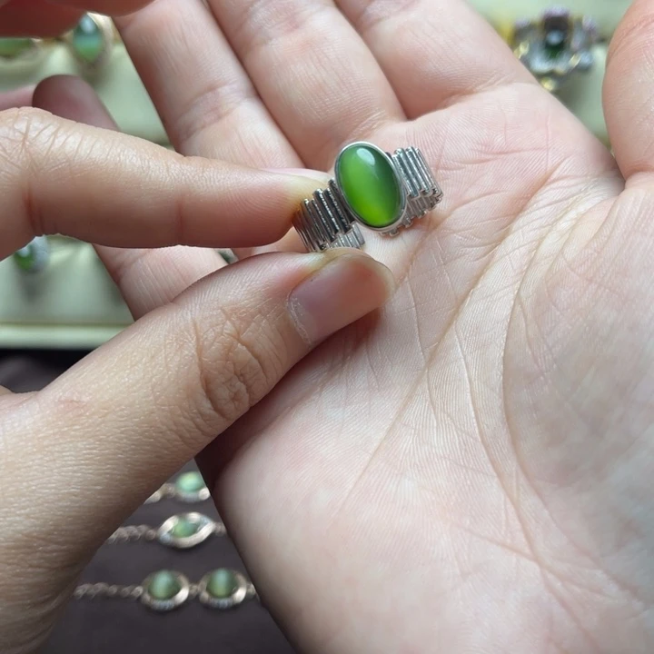 和田玉（碧玉）银S925镶嵌戒指