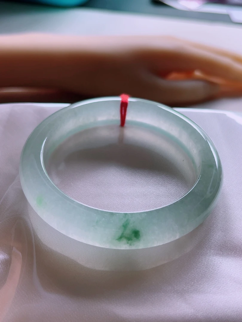 天然缅甸A货纯天然翡翠 正品女款时尚冰花54.6圈宽边手镯