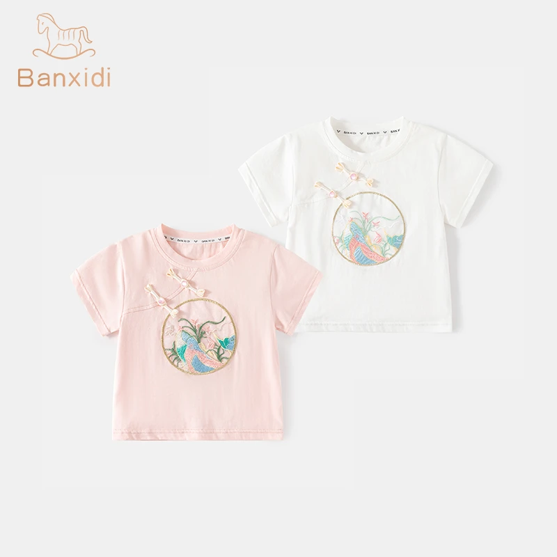班喜迪女童短袖T恤夏装2025新款儿童国风半袖上衣夏季女宝宝衣服