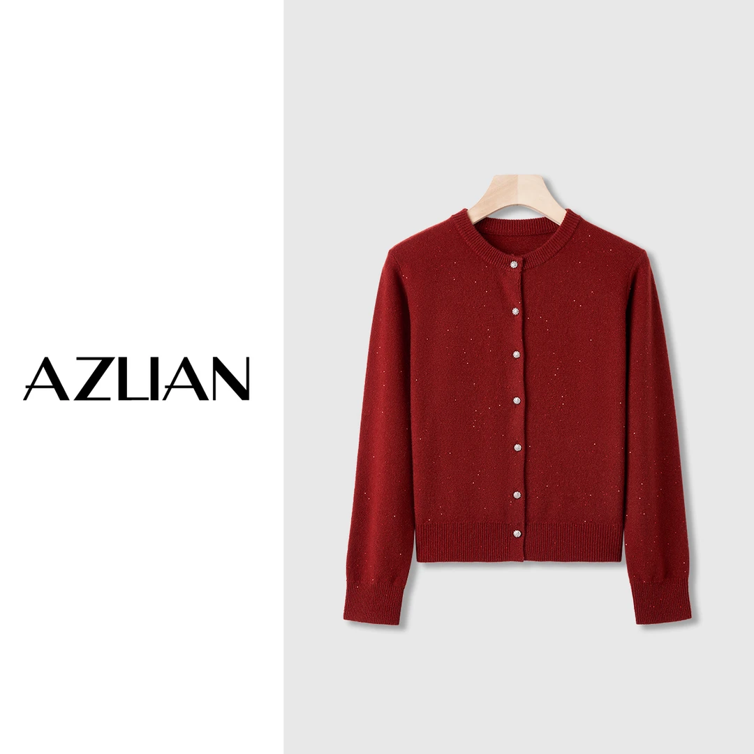 【悦悦定制】新款圆领钻扣羊毛开衫女亮片长袖针织上衣 2981