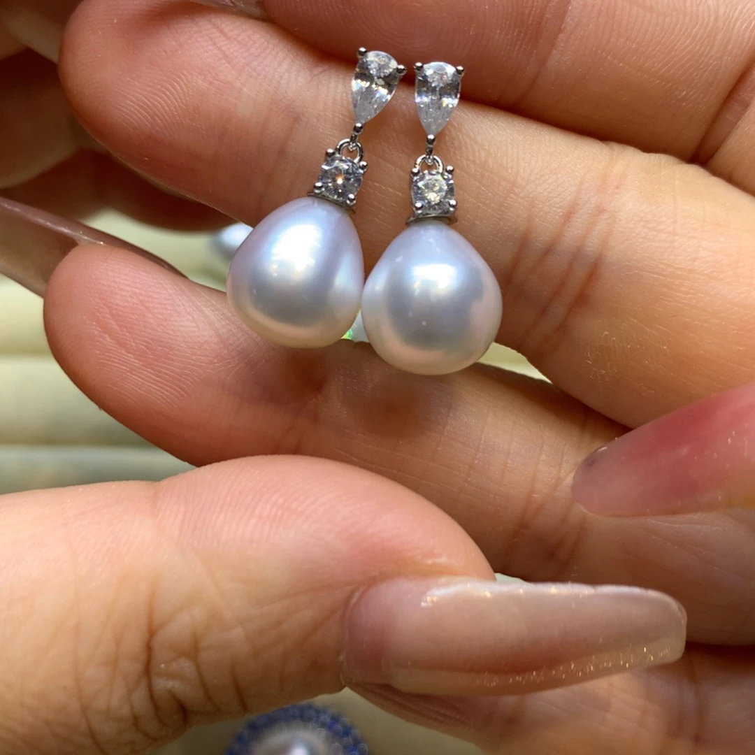 银S925镶嵌耳饰海水珍珠