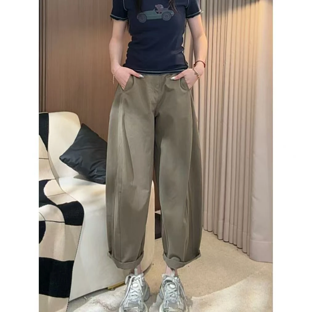 玲子 · 夏季新款九分长裤百搭时尚显瘦弯刀裤宽松工装裤子女K030