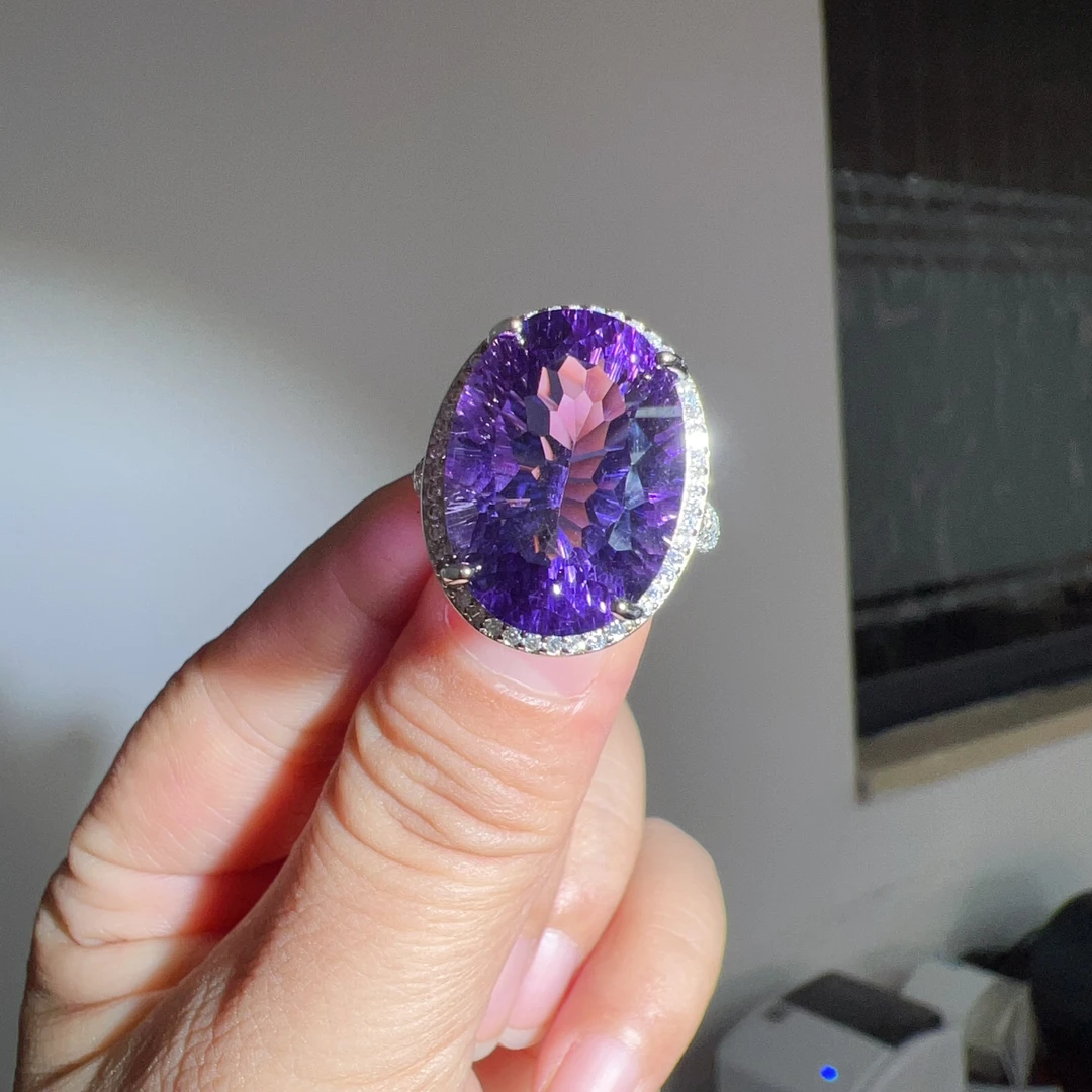 S925银13x18mm天然紫水晶戒指