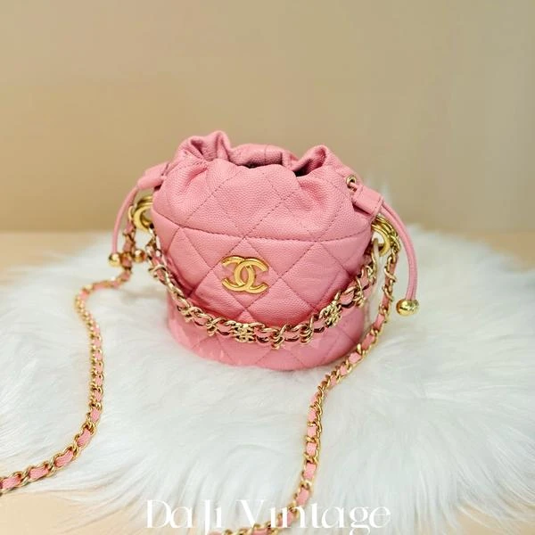 大吉中古/Chanel 香奈儿22k粉金抽绳水桶斜挎包