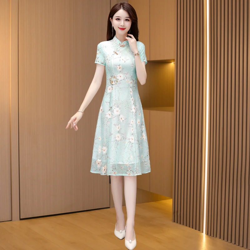 中式国风年轻款旗袍连衣裙2025女夏季新款高端大气上档次妈妈裙子