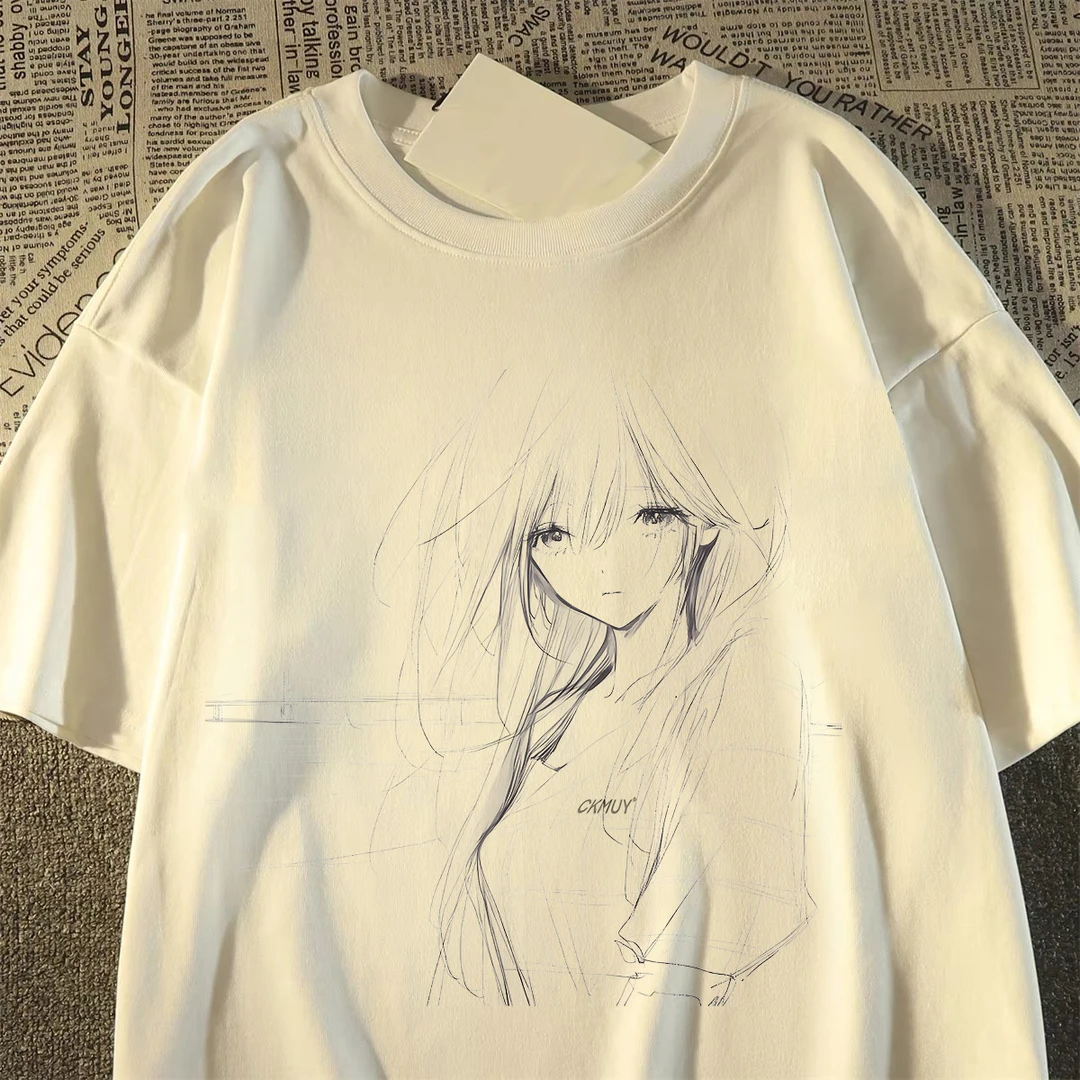 100%重磅纯棉短袖T恤男女同款潮流涂鸦女孩夏宽松男装半袖上衣ZN1