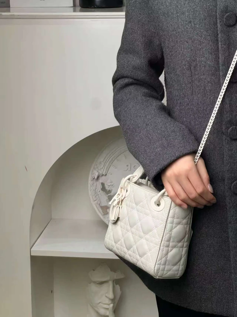 95新 DIOR/迪奥 戴妃三格磨砂白斜挎包/优品