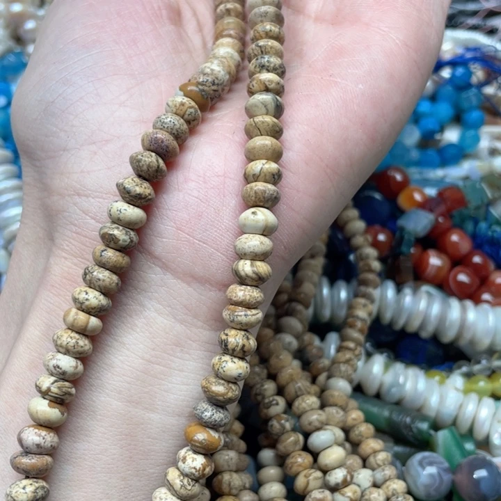 玛瑙/玉髓合金珠宝半成品一条8mm图画石算盘