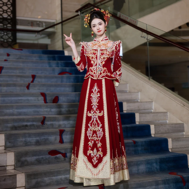 出门婚服重工显瘦秀禾服新娘结婚婚服2025新款龙凤中式接亲嫁衣