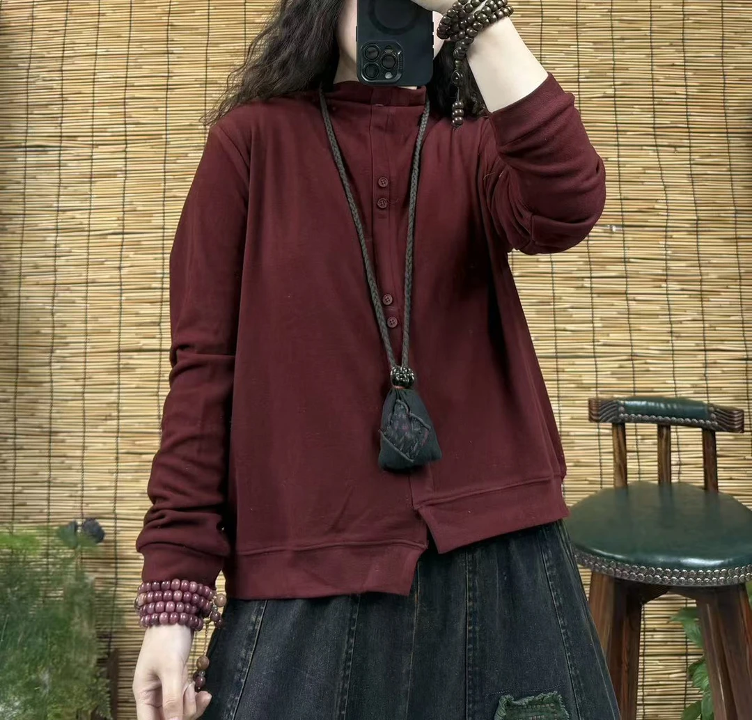 1105双面绒一排扣下摆不规则打底衫（长60左右，90-160斤）