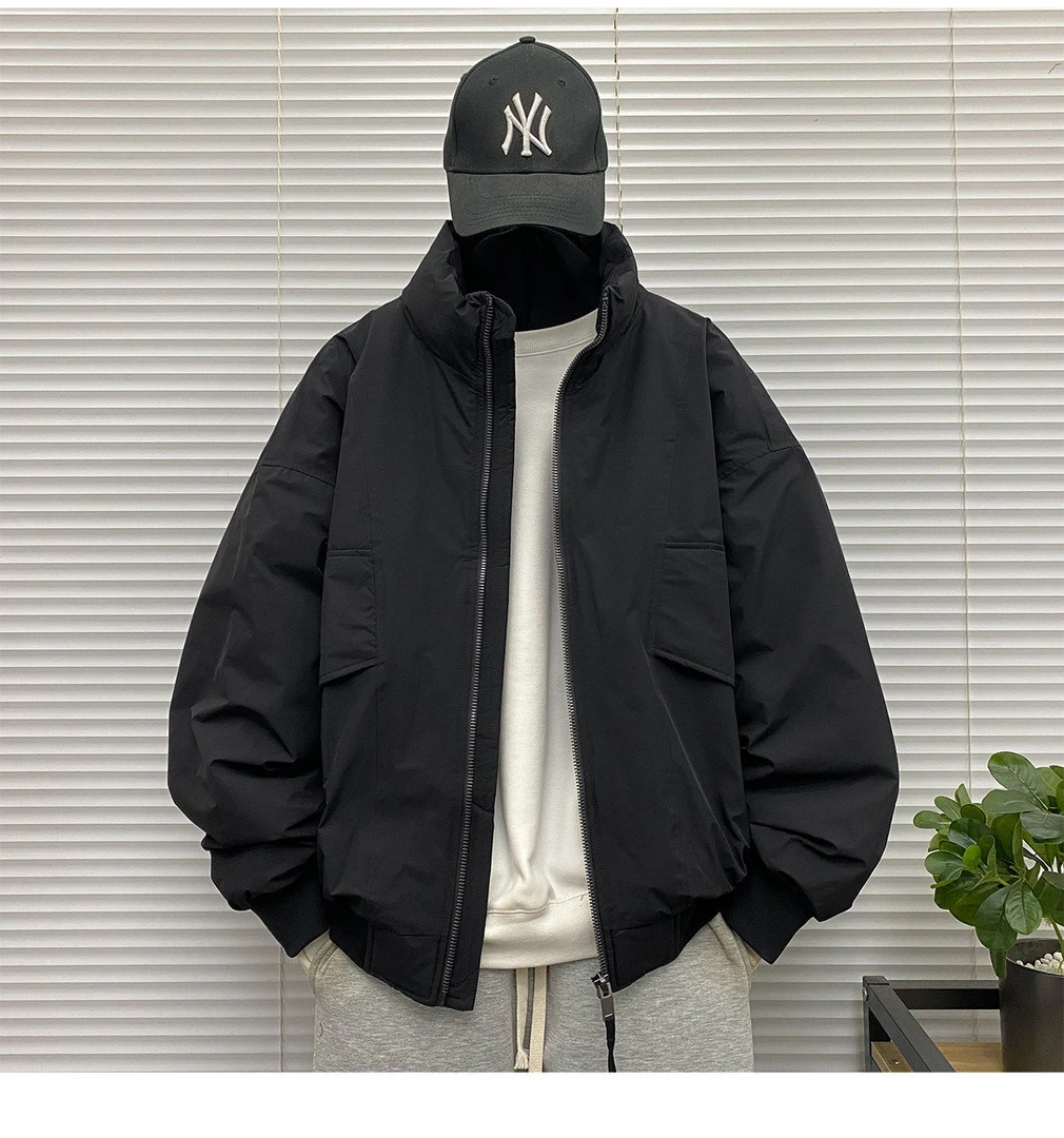 立领工装硬壳羽绒服男士冬季装大码无帽保暖白鸭绒轻薄羽绒外套男