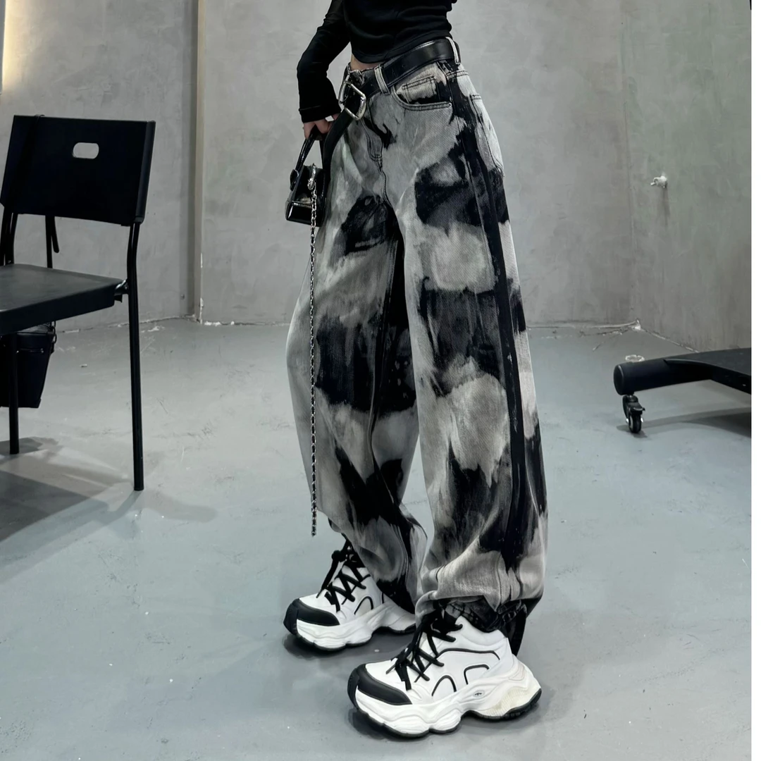 【琳琳原创】春款个性不规则扎染阔腿牛仔裤女#87061