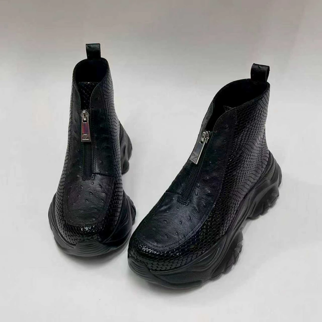 ESKEIN欧货亮片轻便5厘米厚底短靴大码宽胖脚34-43码马丁靴