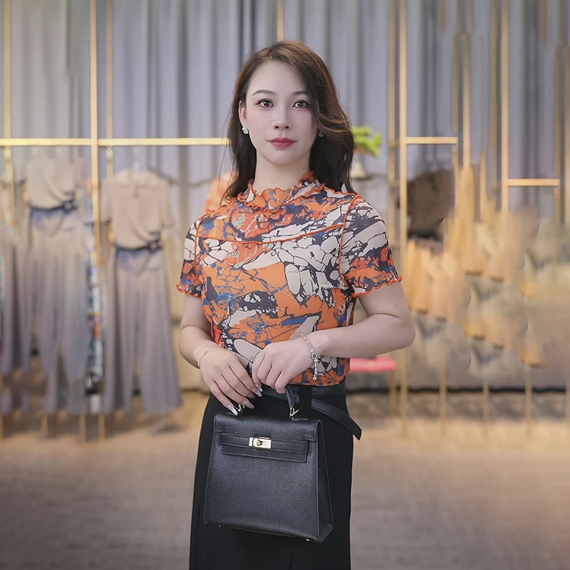 {专柜}商场同款2025夏季新款女装拼接短网纱短袖T恤1300643