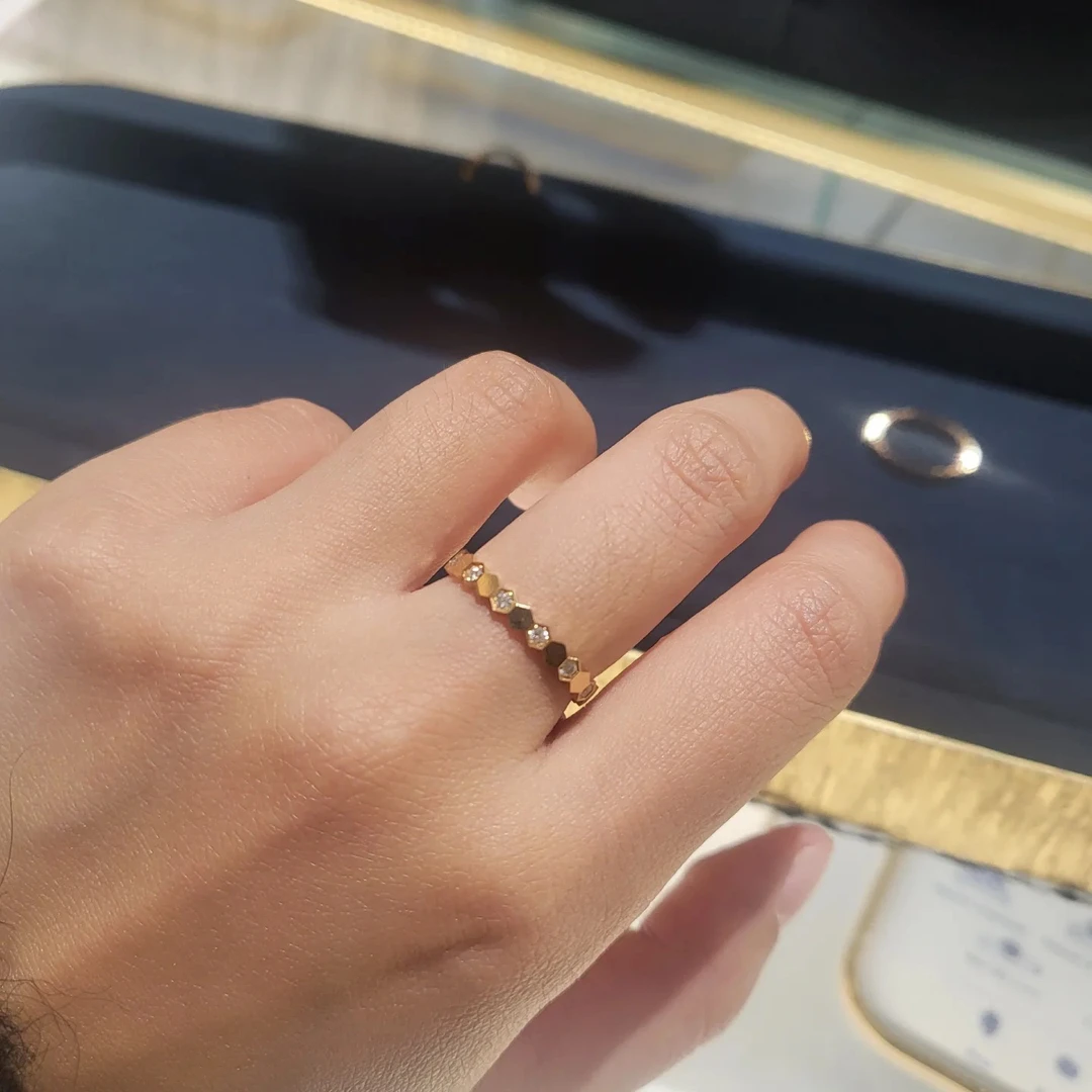 铜合金戒指 蜂巢香槟色戒指轻奢时尚百搭