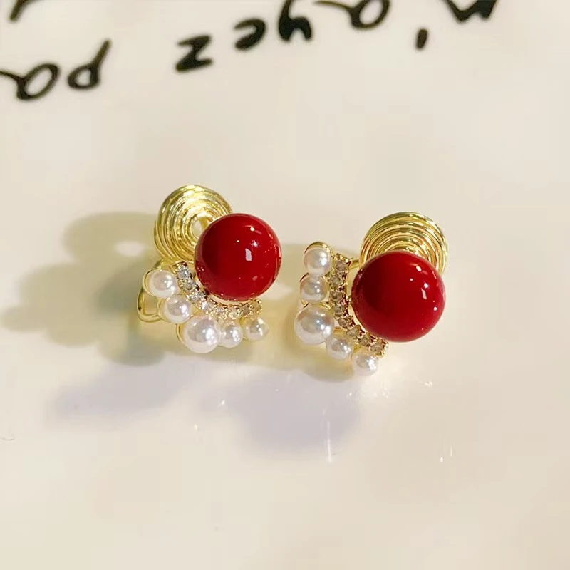 铜合金耳饰 【无耳洞耳夹】新年红色蚊香盘精致氛围感小众简约时尚