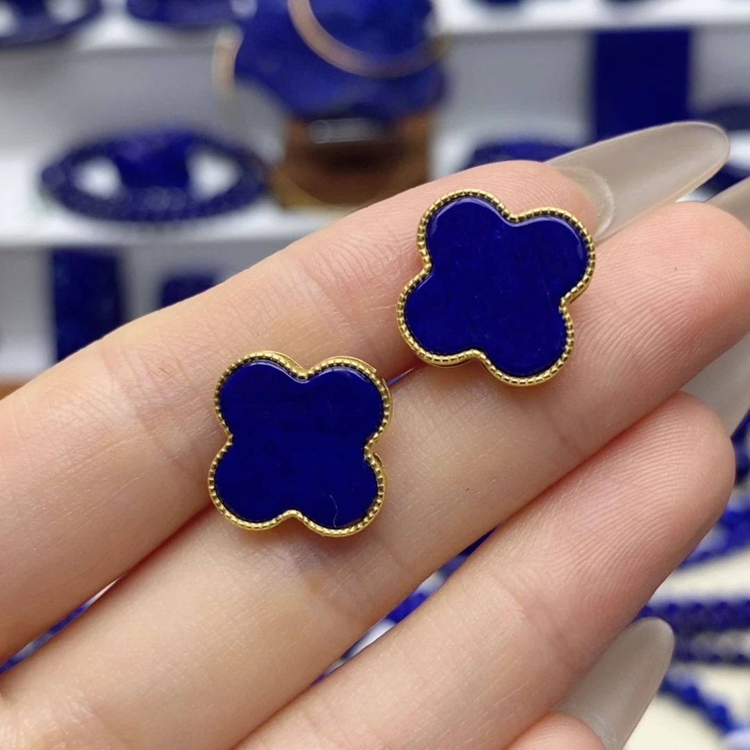 青金石银S925镀金镶嵌耳饰