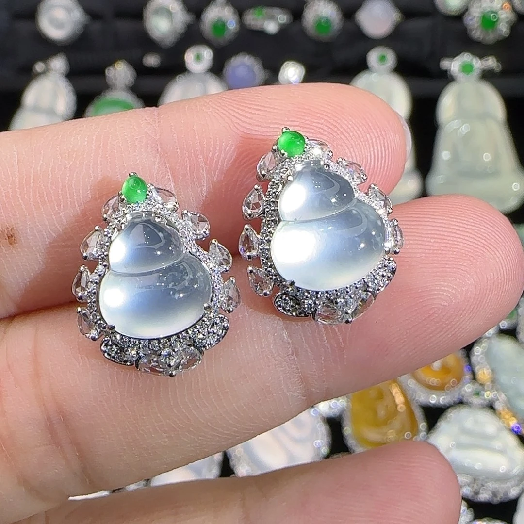 翡翠18K金镶嵌耳饰天然翡翠