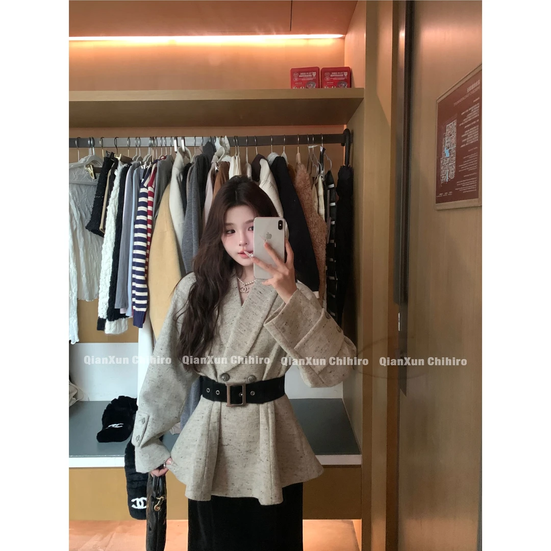 「画廊看展」秋冬时尚气质百搭洋气设计感外套QXQ5WT7181A(送腰带)