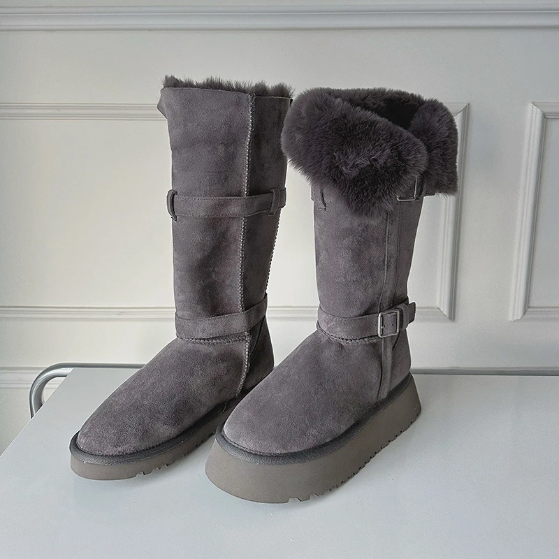 防滑厚底雪地靴女2025冬季新款爆款加绒加厚东北雪毛毛半拖雪地靴