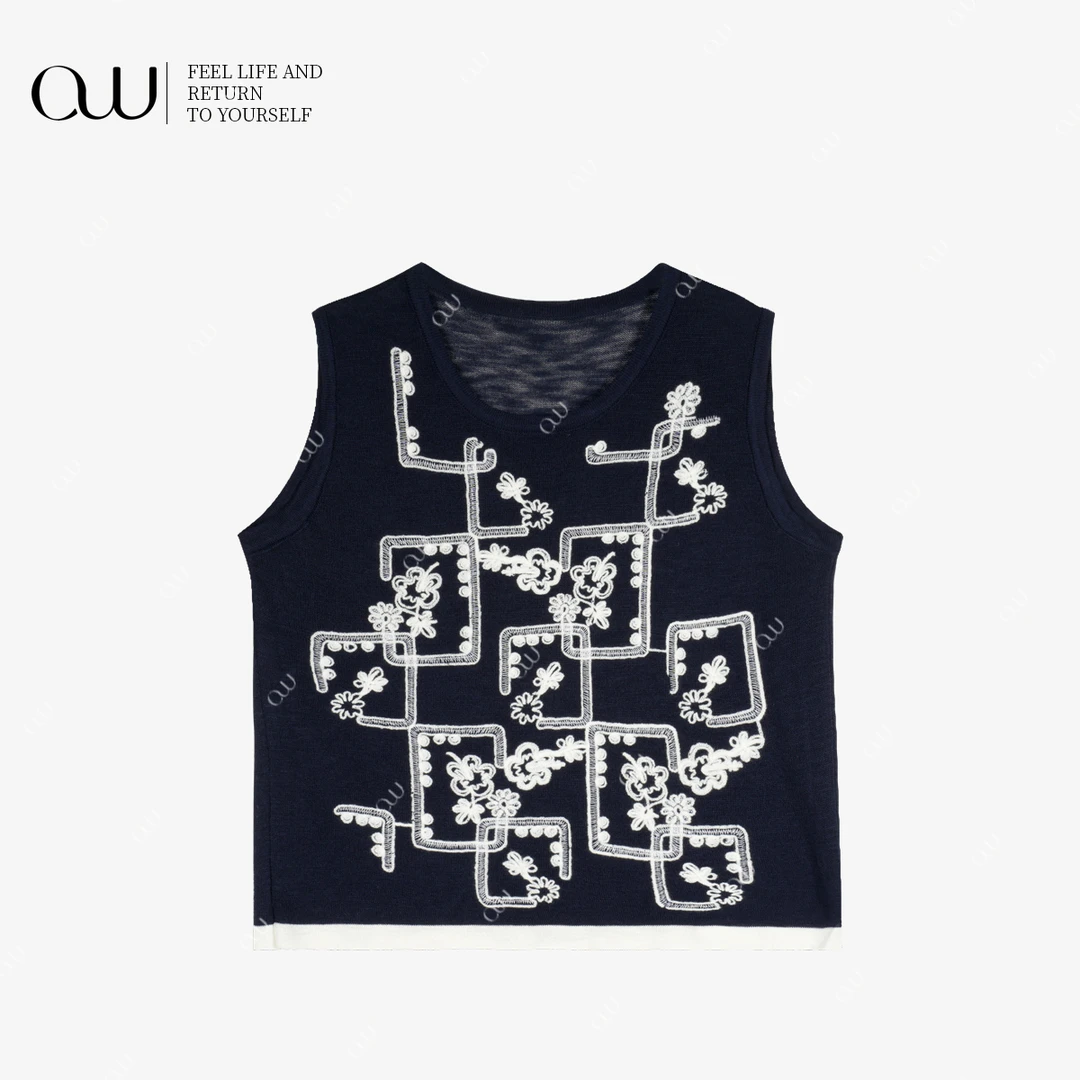 【老白不白】夏季刺绣宽松型无袖宽松设计师无袖t恤OW252BX014Z