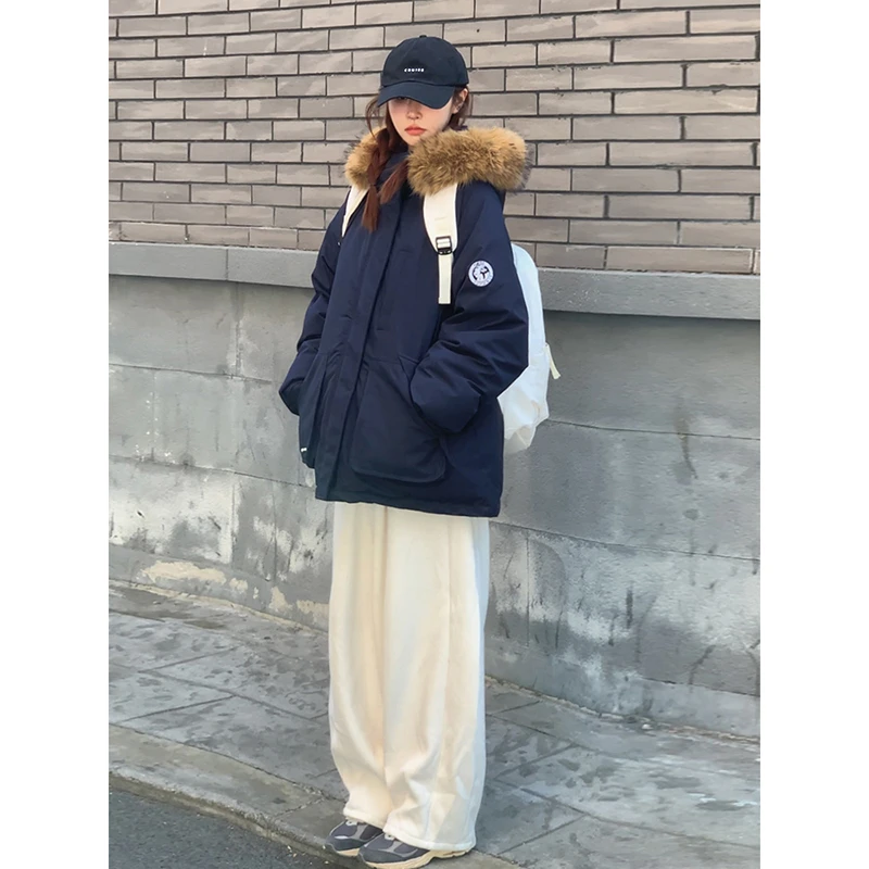 连帽棉服女韩版宽松工装派克服棉衣2025冬装新款加厚棉袄学生外套