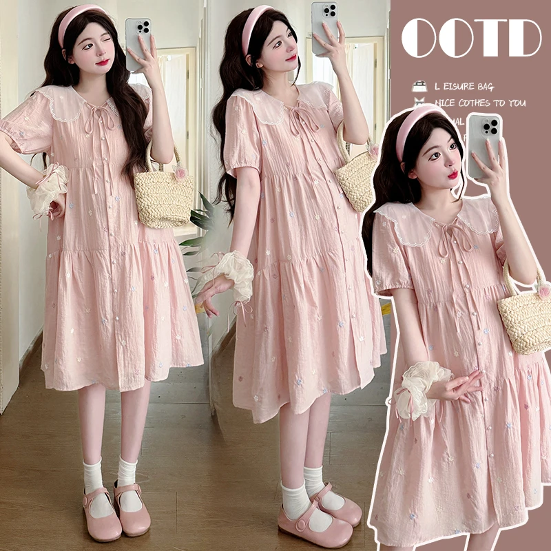 气质时尚孕妇装夏季新款爆款甜美减龄娃娃领高级感显瘦孕妇连衣裙