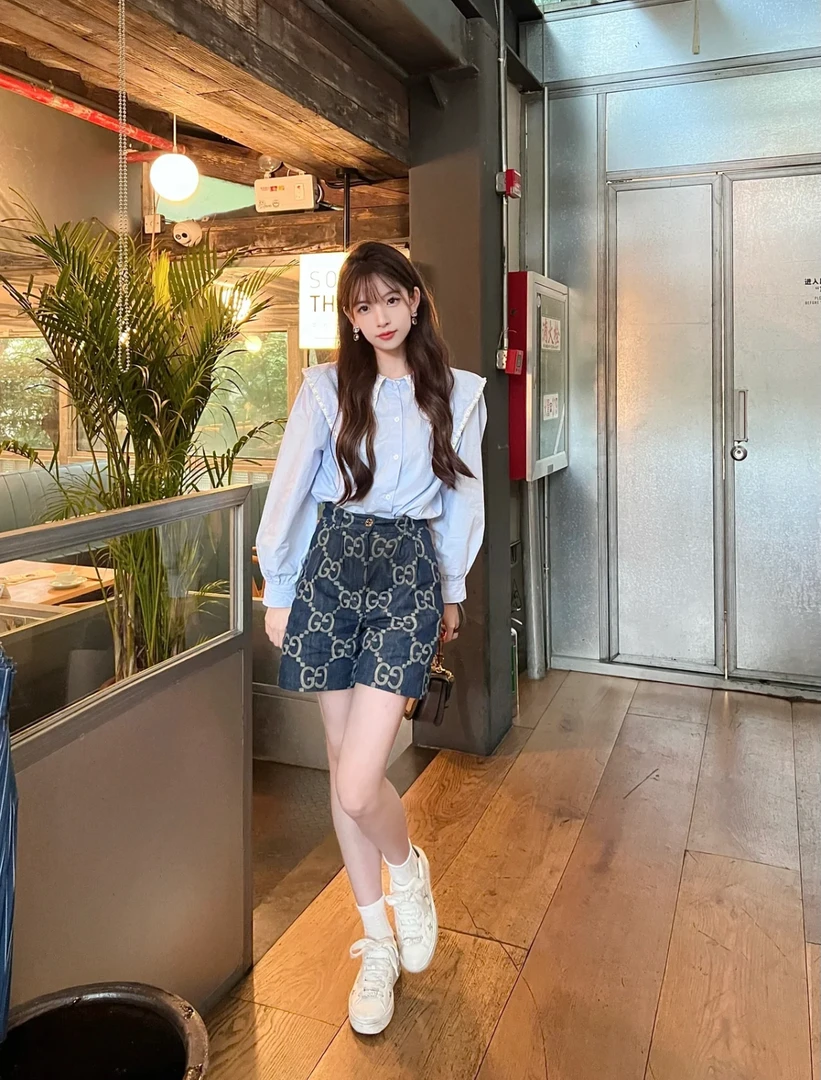 全新未使用 GUCCI/古驰  aa7773 /满印双G牛仔短裤 / 36码