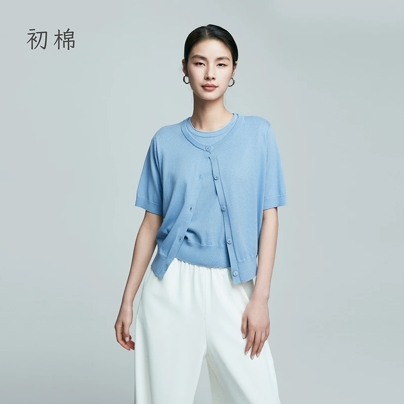 初棉【上新】天丝棉短袖开衫针织时尚休闲夏季363635006