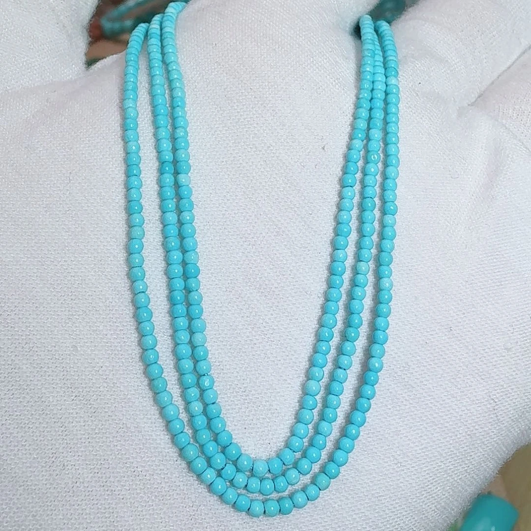 绿松石未镶嵌珠宝奇石精品高瓷蓝米珠链2