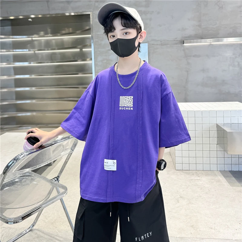 男童T恤短袖6-12岁潮款高级感中大童装2025夏季新款休闲帅气上衣8