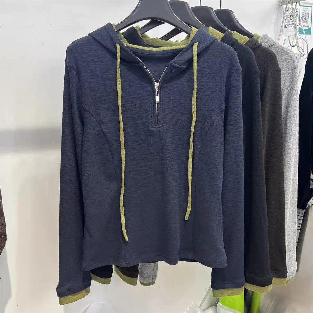 5821新款高品质显瘦拼接半拉链款打底衫