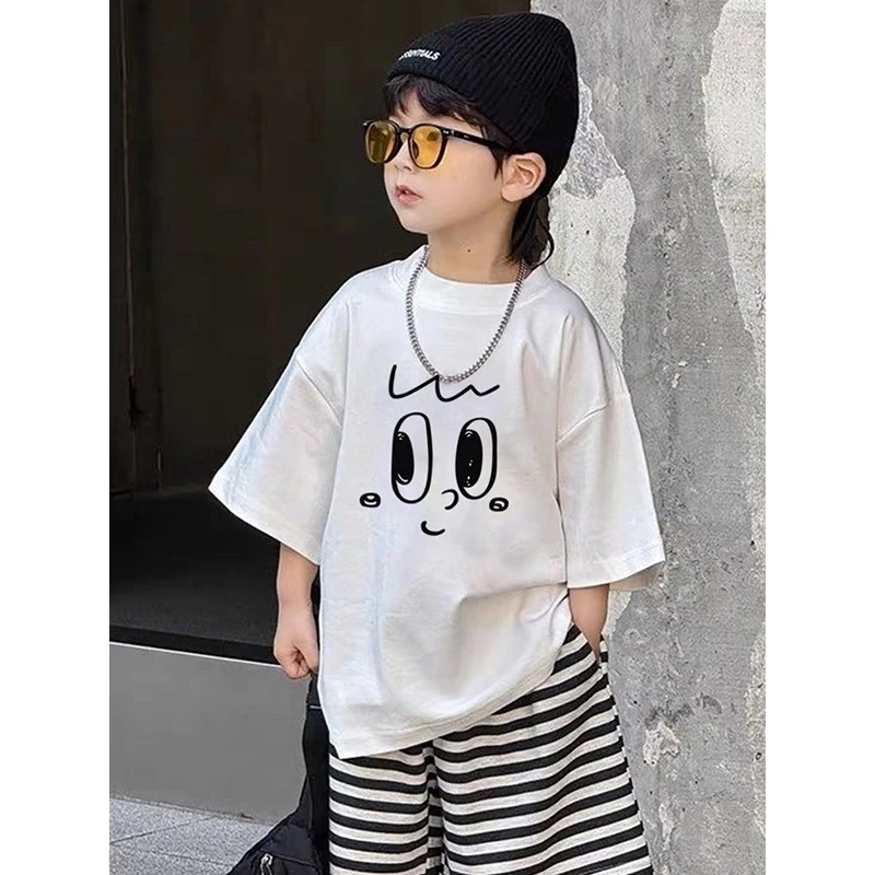 印花韩版百搭夏季男女孩宽松T恤男童时尚欧若动感风韩版t恤中大童