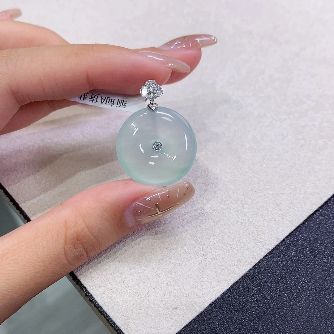 翡翠18K金镶嵌吊坠(不含链)21.4-5