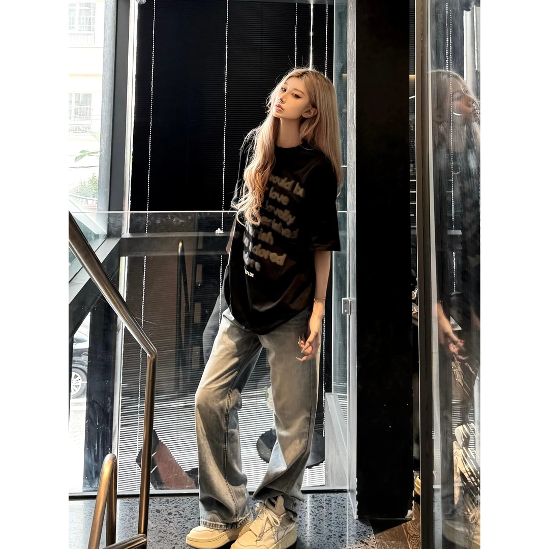 美式潮牌字母印花设计感短袖上衣夏季甜酷风辣妹宽松套头百搭T恤