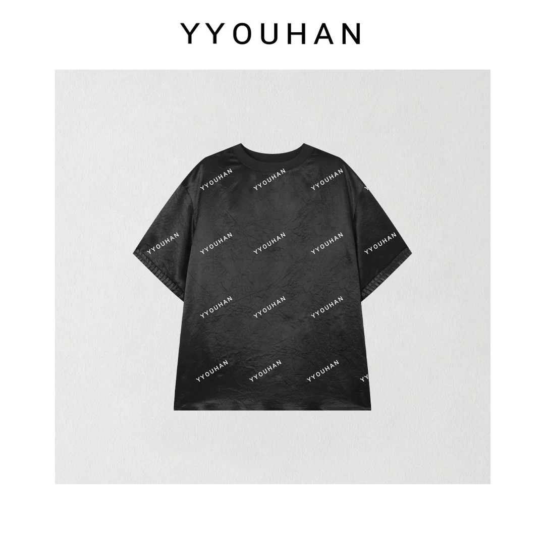 YYOUHAN 2025春夏小众设计极简风手袖捏褶百搭醋酸T恤 2503C1568