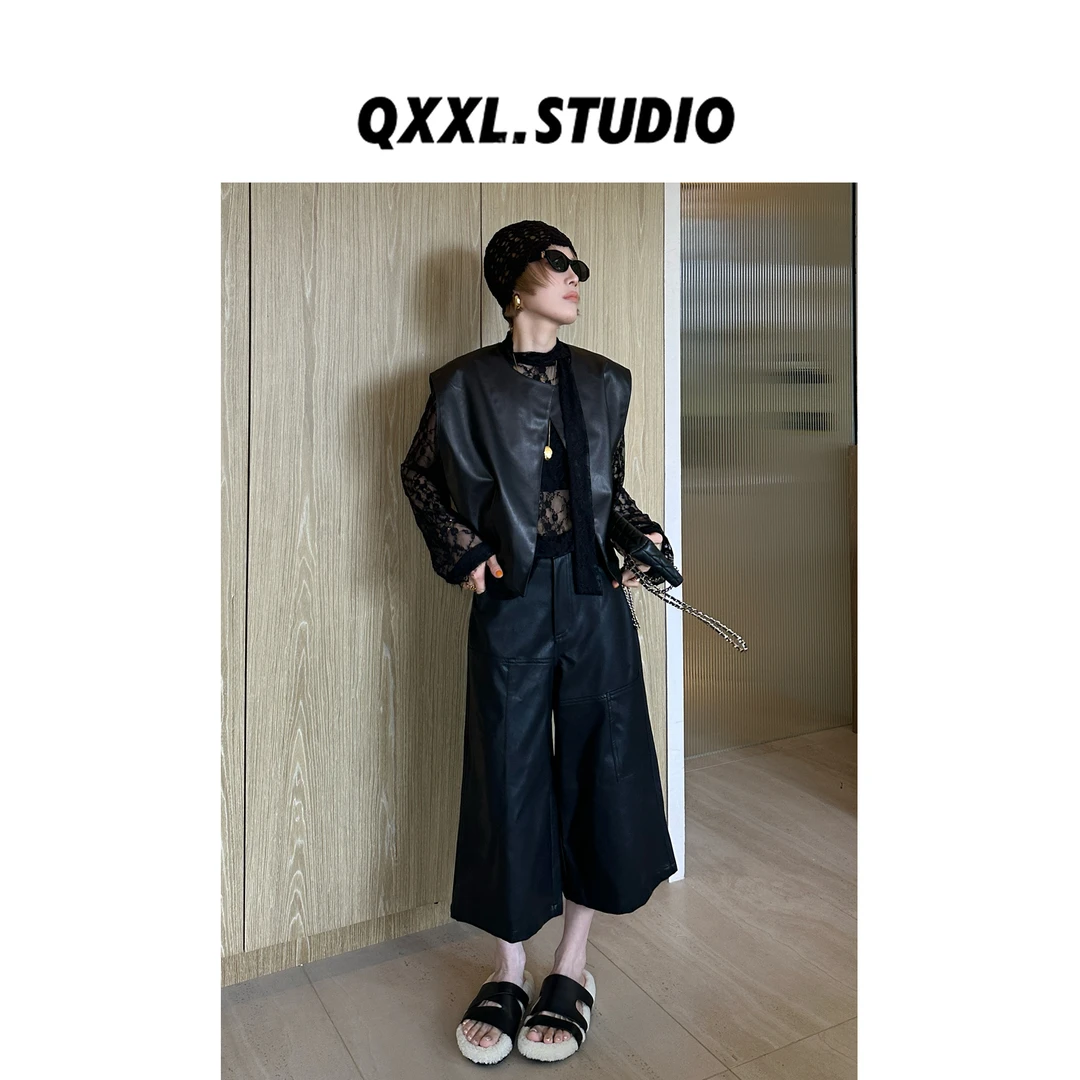 邱小小丽呀 早秋复古短款皮衣马甲女时尚宽松无袖背心外套上衣