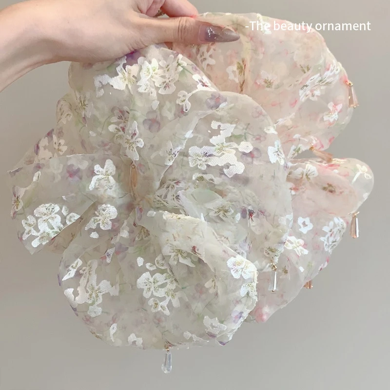 法式网纱碎花大肠发圈女韩系丸子头发绳早春高级感甜美扎马尾头绳