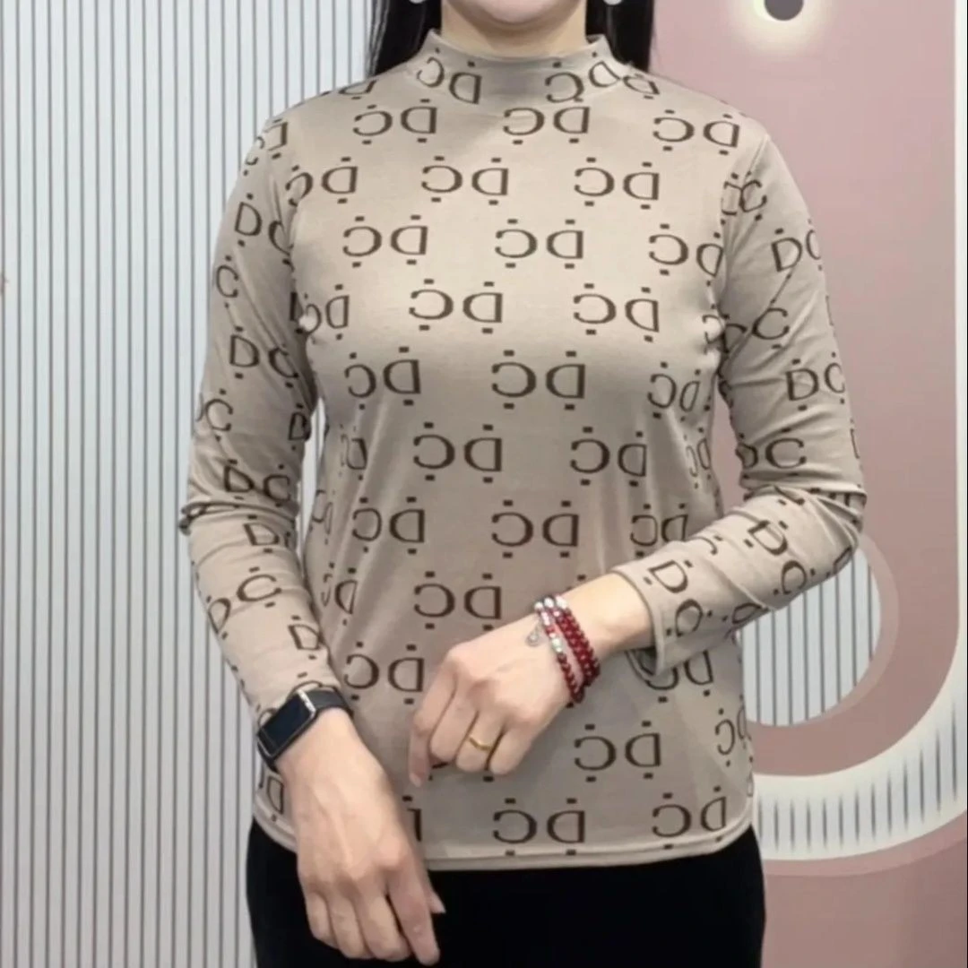 时尚印花妈妈装2025春季新款内搭外穿上衣半高领长袖t打底衫显瘦T