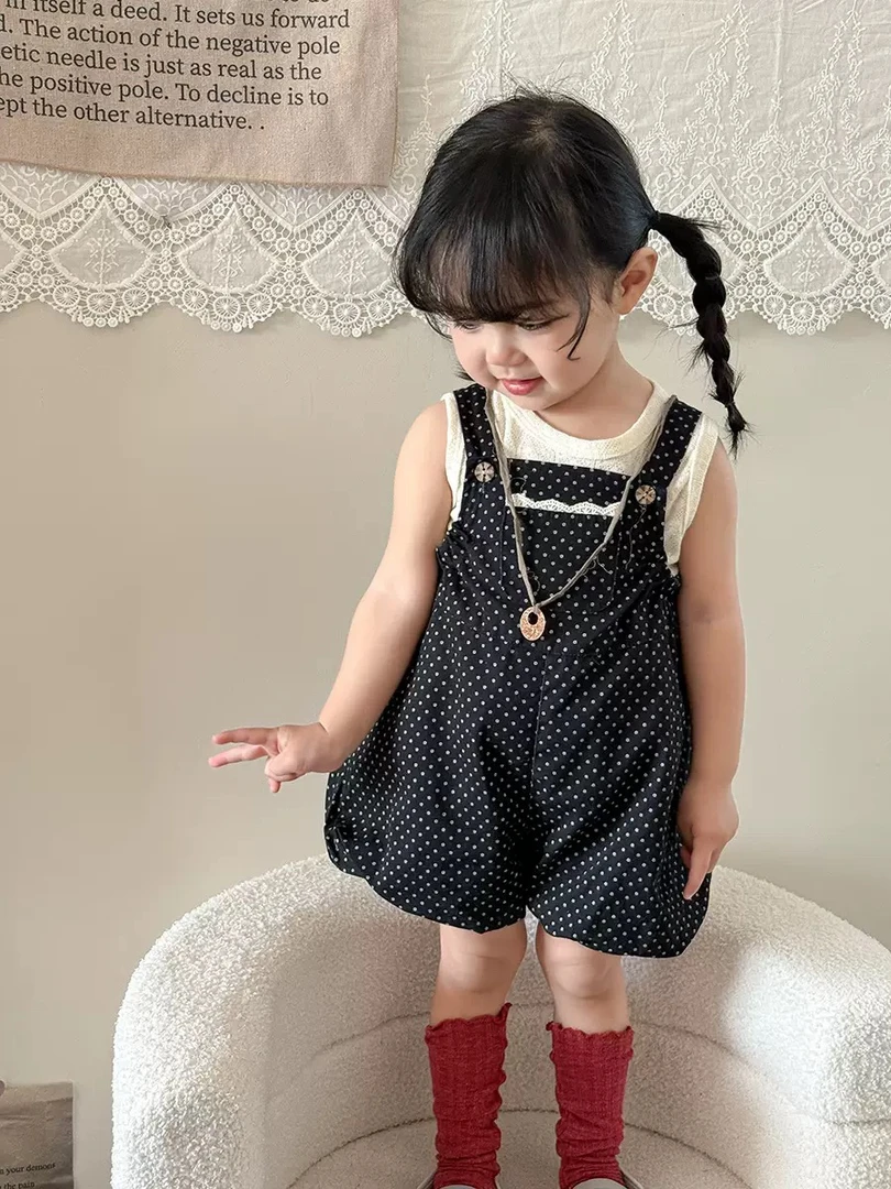 夏季女宝新款黑背带套装