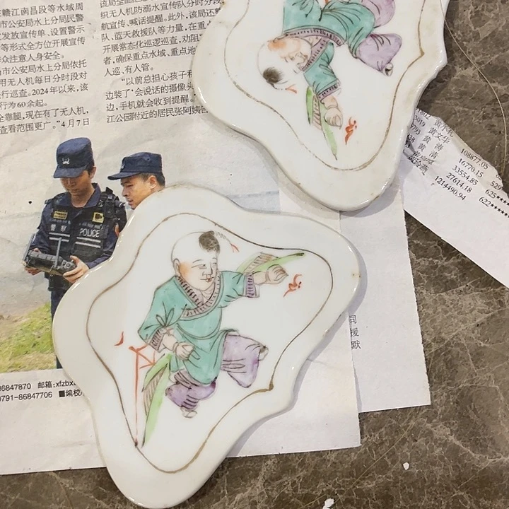 罐水*人物瓷片两件全品的