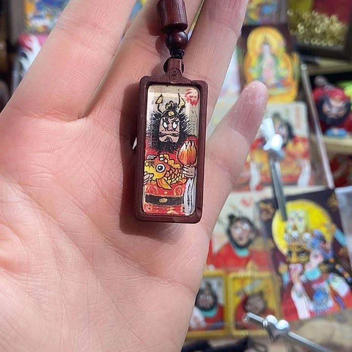 孤品朱砂奎爷锦鲤附体原木小项链