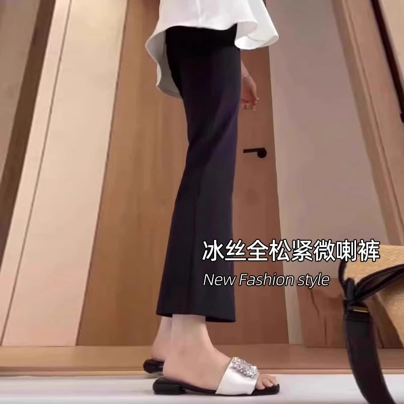 招牌版型~冰丝微喇裤女2025新款九分弹力修身显瘦休闲西装喇叭裤