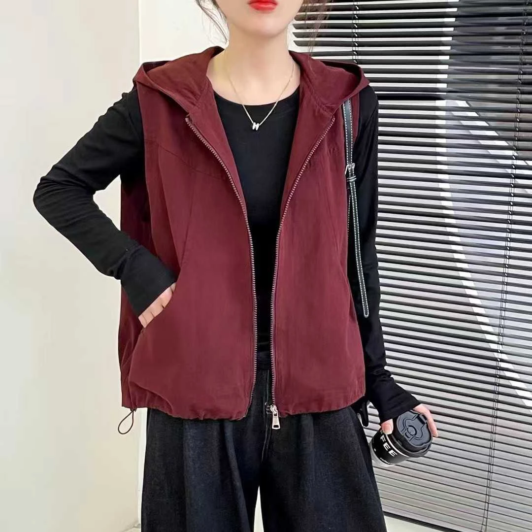 新款秋季纯色连帽拉链工装风马夹运动韩版短款春秋百搭时尚无袖