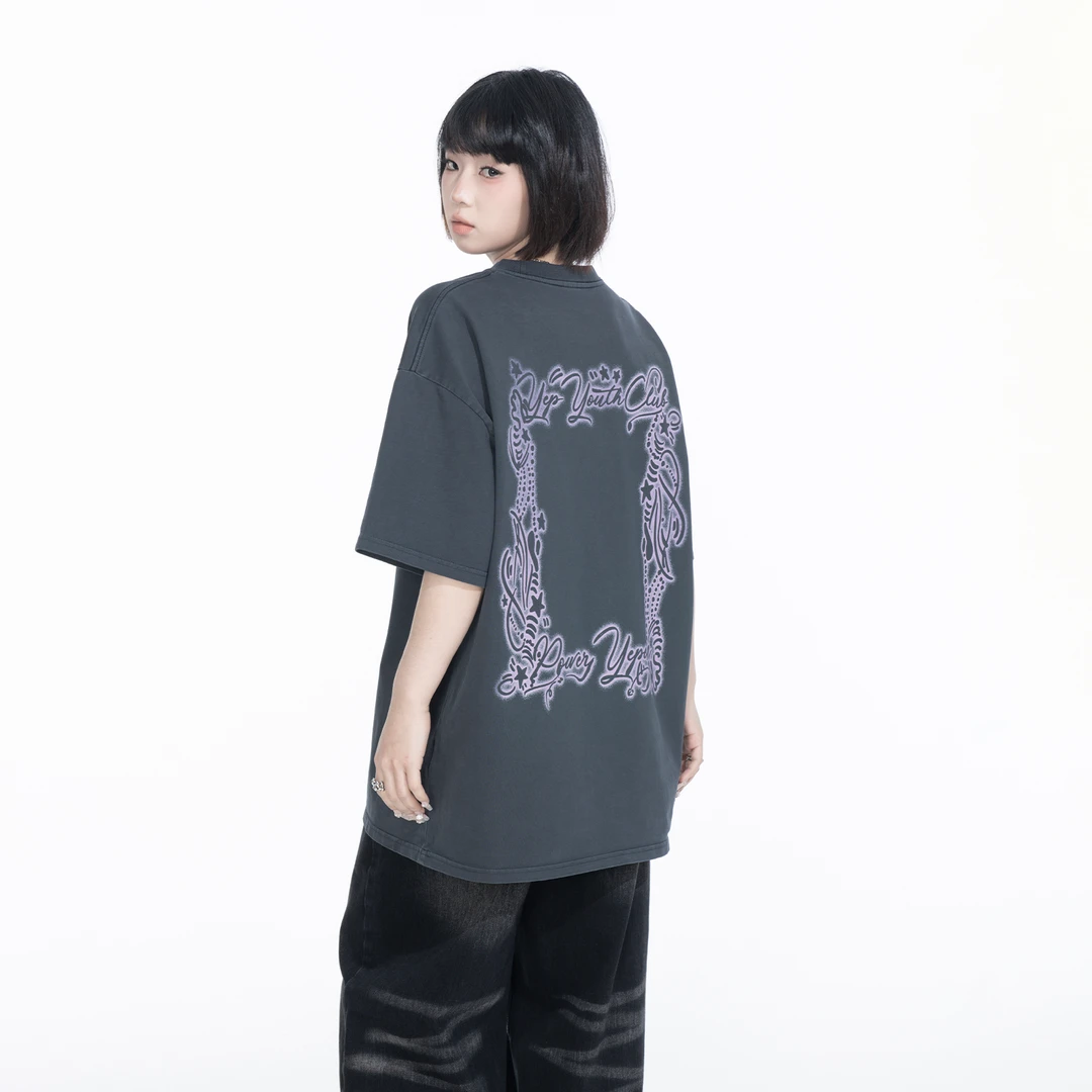 YEP复古设计感印花短袖t恤男女春夏新款情侣装半袖宽松小众上衣潮