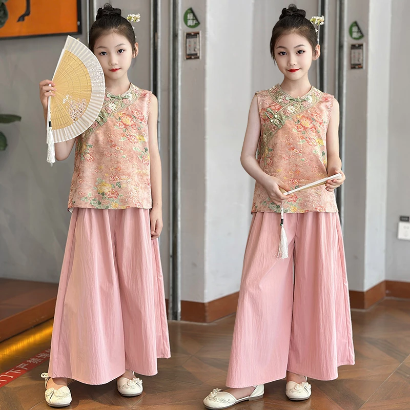 女童国风新中式提花背心套装2025夏季汉服儿童民族风古风两件套